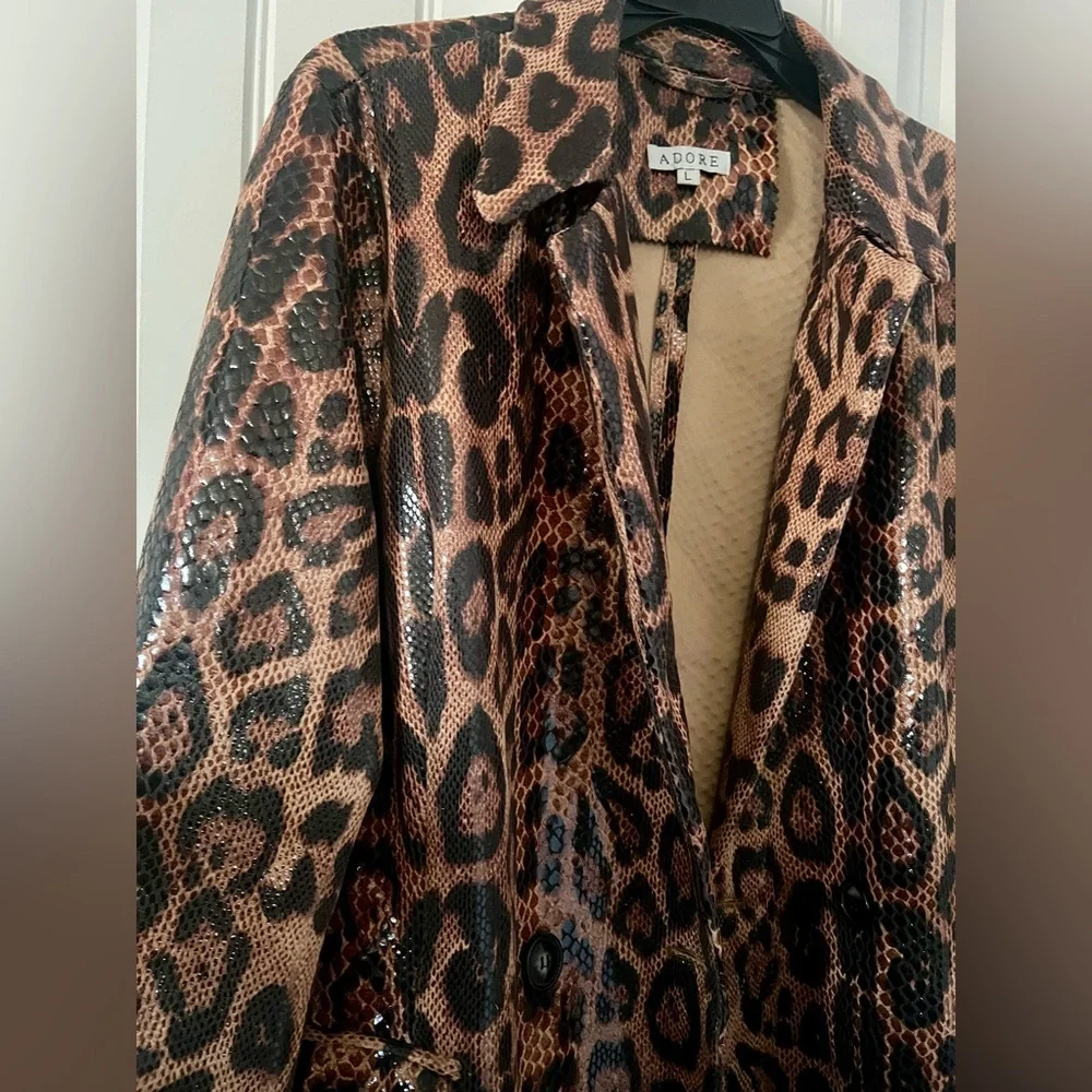 Adore coat leopard Print ,efffects snakeskin strech women size large - Picture 2 of 6